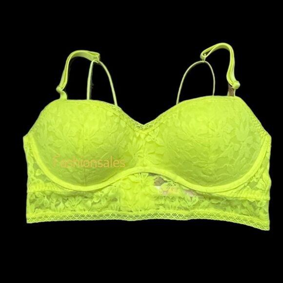 Victoria’s Secret PINK Lace bralette Push up Padding Underwire bra Neon yellow - Picture 1 of 3